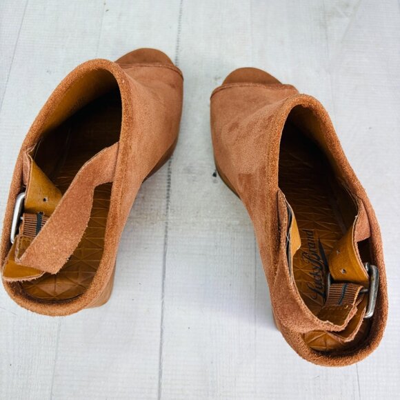 Lucky Brand Suede Slingback Wedge Sandal 7.5 Brown Peep Toe - See Wear/Read Desp - Picture 12 of 16